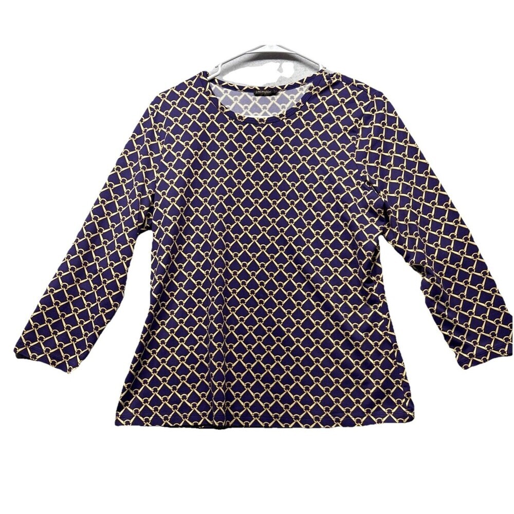J. McLaughlin Catalina Cloth Top Purple Geo Chain-Link Pullover Long Sleeve Sz L